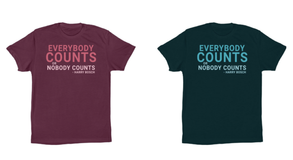 Michael Connelly et son équipe proposent ces t-shirt pour venir en aide à une association.